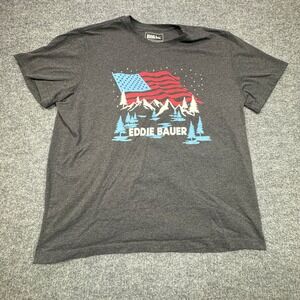 Eddie Bauer T Shirt Mens XXL Charcoal Gray American Flag Mountain Graphic Print